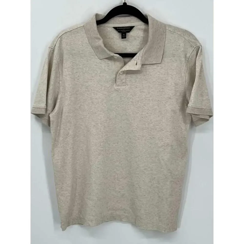 Banana Republic Men's Medium Cotton Slim Fit Polo Shirt Beige Luxe Touch